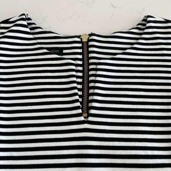 Talbots Slvless Striped Round Neck w Split V Cotton Modal Top Black & White Sz S - Picture 2 of 10